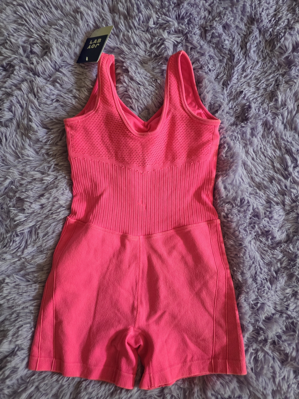 JoyLab Neon Pink Ribbed Tank Romper - Picture 4 of 4